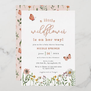Little Wildflower Baby Shower Rose Gold Foil Invitation