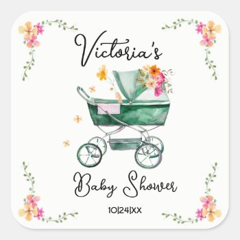 Little Wildflower Baby Shower Square Sticker by McBooboo at Zazzle