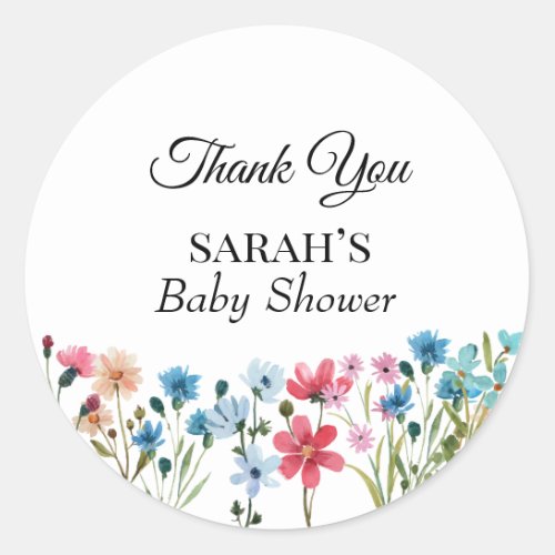 Little Wildflower Baby Shower Thank You Favor Classic Round Sticker - Little Wildflower Baby Shower Thank You Favor Classic Round Sticker