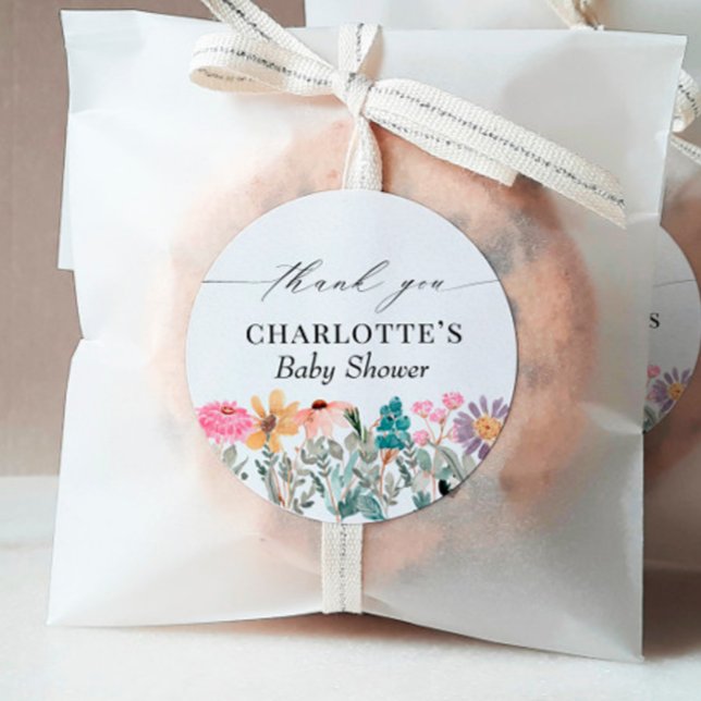 Little Wildflower Baby Shower Thank You Favor Classic Round Sticker (Creator Uploaded)