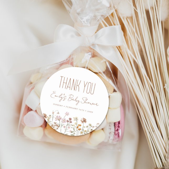 Little Wildflower Baby Shower Thank You Favor Classic Round Sticker (Creator Uploaded)