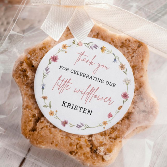 Little Wildflower Baby Shower Thank You Favor Classic Round Sticker (Creator Uploaded)