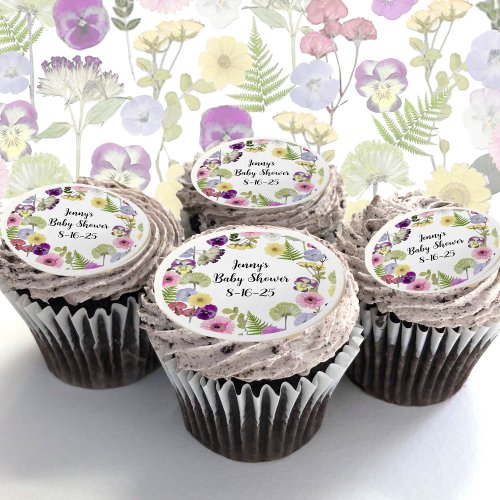 Little Wildflower baby shower theme cupcake topper Edible Frosting Rounds