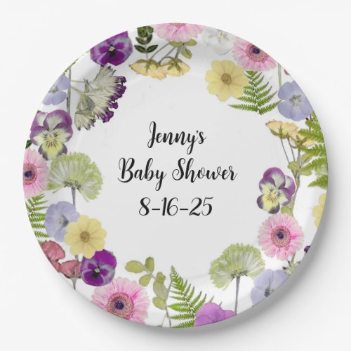 Little Wildflower baby shower theme paper plates