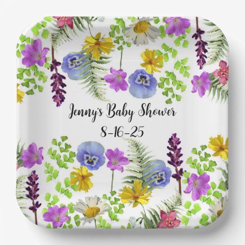 Little Wildflower baby shower theme paper plates