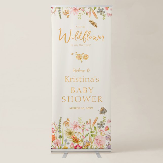 Little Wildflower Baby Shower Welcome Retractable Banner (Front)