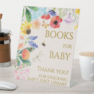 Little wildflower Bee Baby Shower Books Gifts Sign