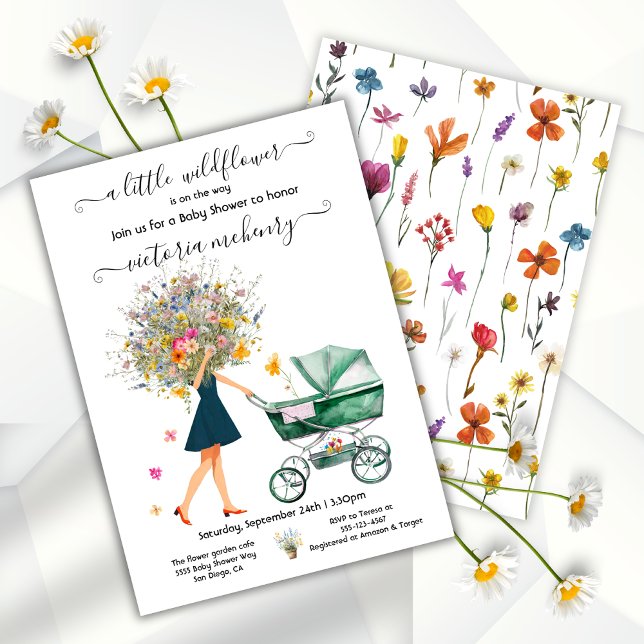 Little wildflower Big Bouquet stroller Baby Shower Invitation (Creator Uploaded)