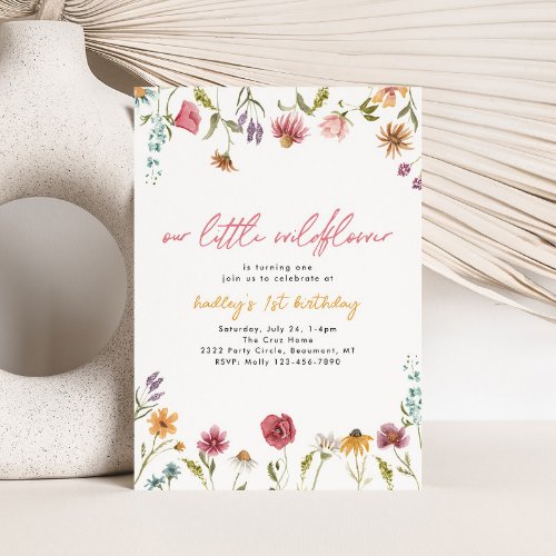 Little Wildflower Birthday Invitation  Watercolor