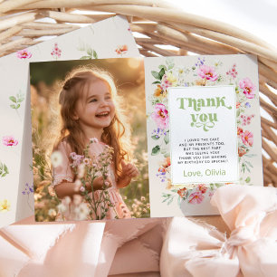 Little wildflower birthday party photo thank you invitation