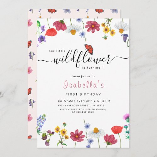 Little Wildflower Birthday Watercolor Floral  Invitation