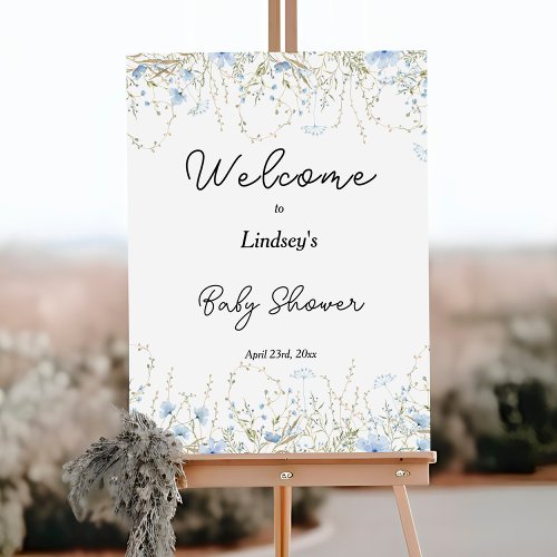 Little Wildflower Blue Flower Baby Shower Welcome Foam Board