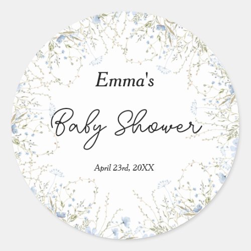 Little Wildflower Blue Flower Elegant Baby Shower Classic Round Sticker