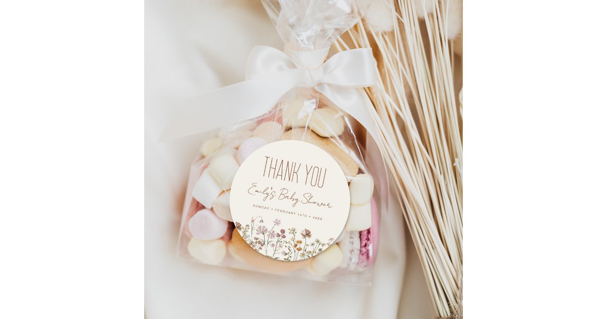 Little Wildflower Boho Baby Shower Thank You Classic Round Sticker | Zazzle