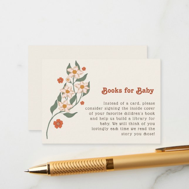 Little Wildflower Boho Books for Baby Shower Enclosure Card (Front/Back In Situ)