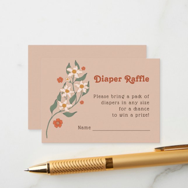 Little Wildflower Boho Diaper Raffle Baby Shower Enclosure Card (Front/Back In Situ)