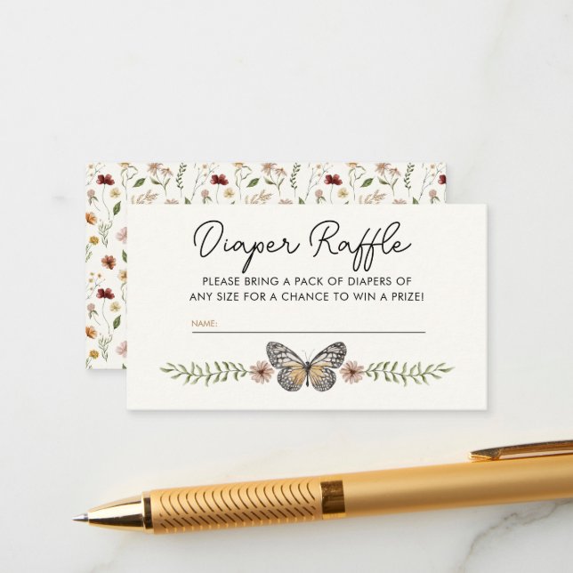 Little Wildflower Boho Diaper Raffle Baby Shower Enclosure Card (Front/Back In Situ)