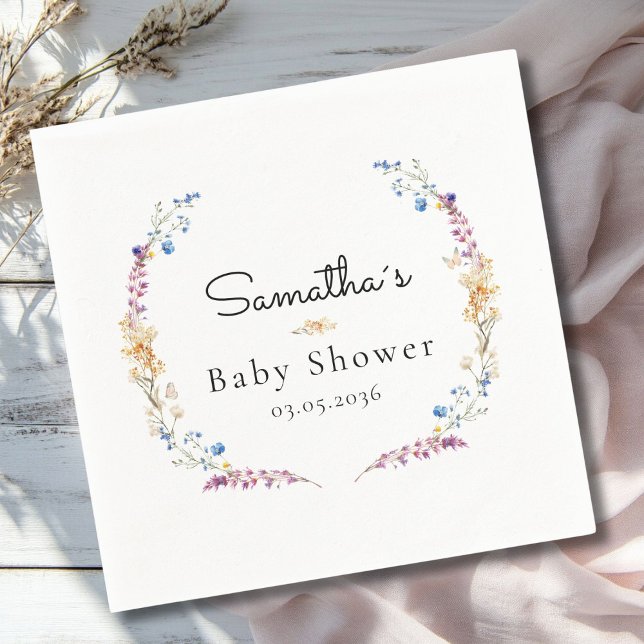 Little Wildflower Boho Dream - Baby Shower Napkins (Little Wildflower Boho Dream - Custom Baby Shower Napkins with your Name & Date.)