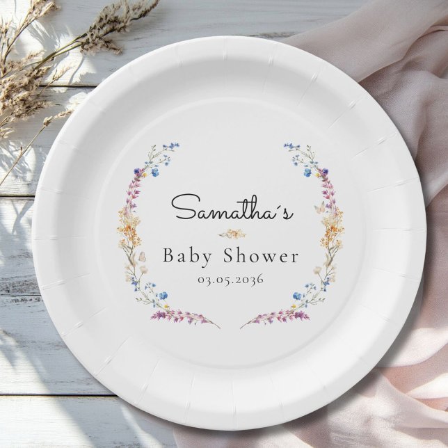 Little Wildflower Boho Dream - Baby Shower Paper Plates (Little Wildflower Boho Dream - Custom Baby Shower Paper Plates with your Name & Date.)