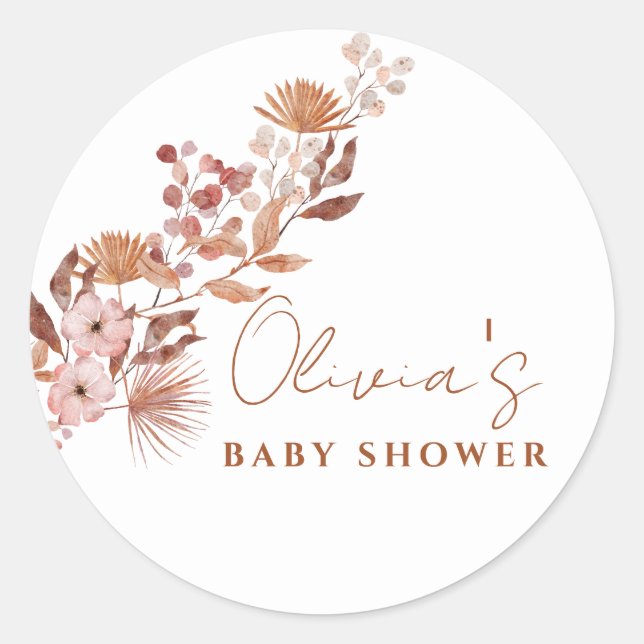 Little Wildflower Boho | Fall Baby Shower Classic Round Sticker (Front)