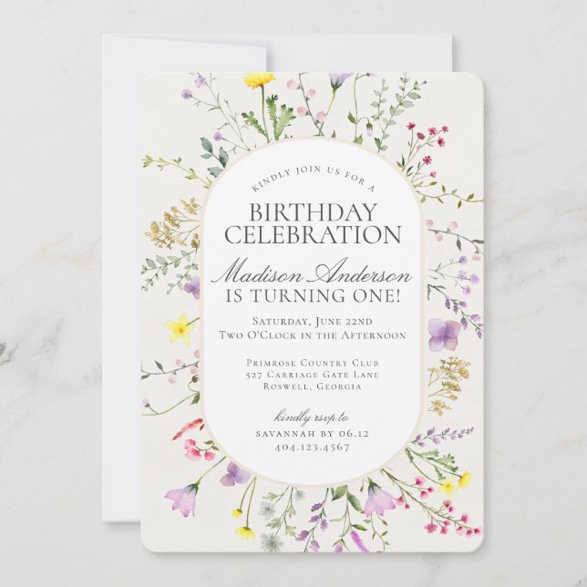 Little Wildflower Boho Floral Birthday Party Invitation (Front)