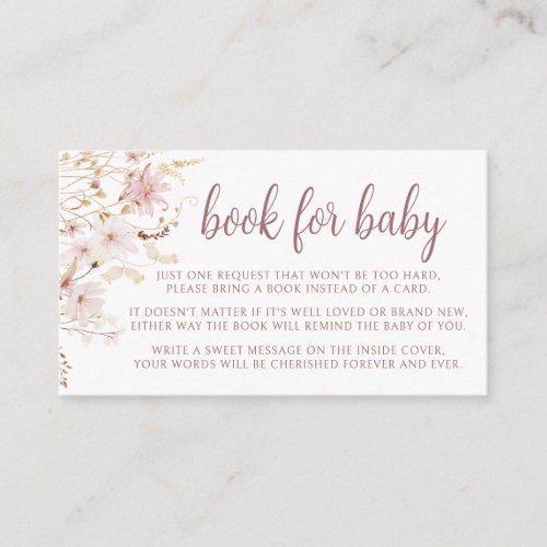 Little wildflower book for baby floral girl shower enclosure card