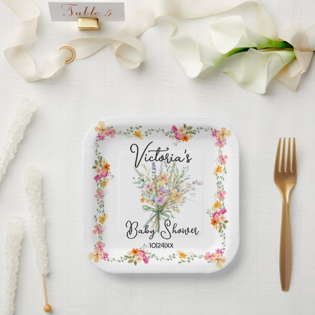 Little Wildflower bouquet Baby Shower Paper Plates (Wedding)