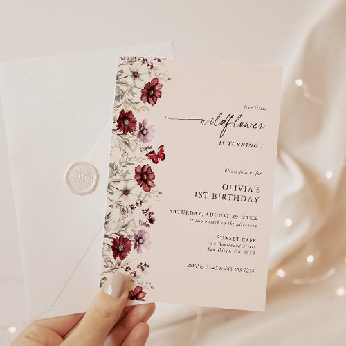 Little Wildflower Burgundy Birthday Invitation