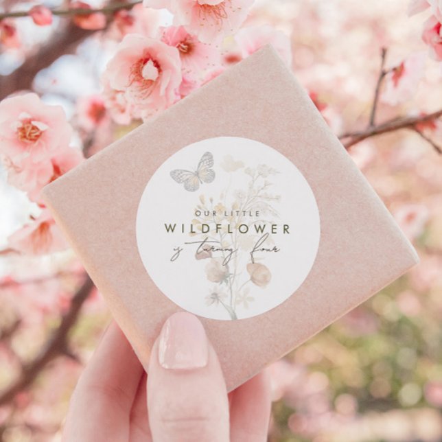 Little Wildflower Butterfly Floral Girls Favor Classic Round Sticker (Creator Uploaded)