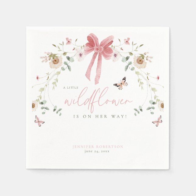 Little Wildflower Butterfly Girl Baby Shower Napkins (Front)