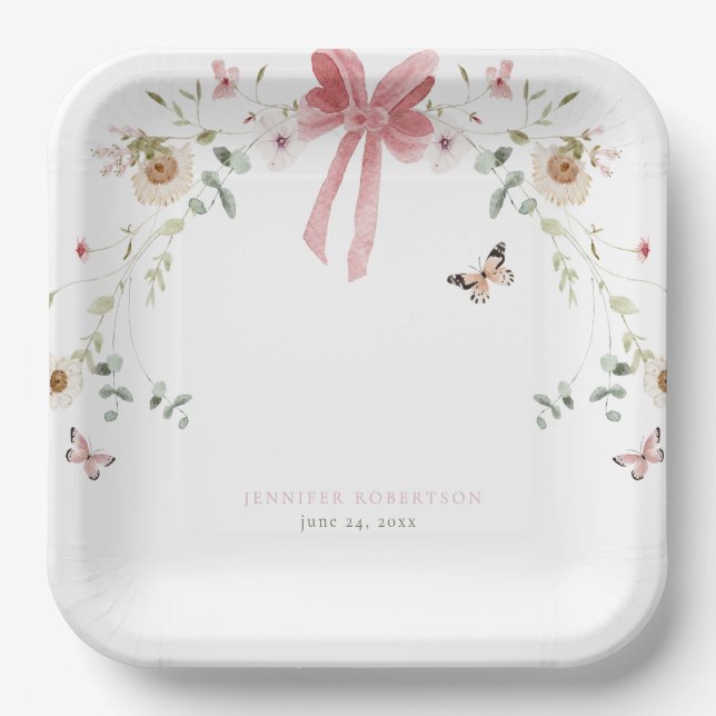 Little Wildflower Butterfly Girl Baby Shower Paper Plates (Front)