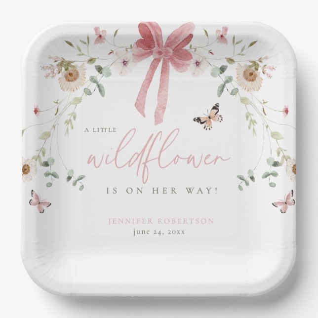 Little Wildflower Butterfly Girl Baby Shower Paper Plates (Front)