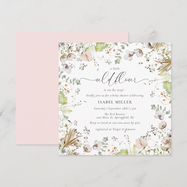 Little Wildflower Calligraphy Baby Shower Invitation (Front/Back)