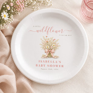 Little Wildflower Coquettte Pink Bow Baby Shower Paper Plates