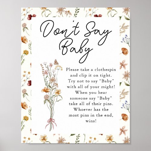 Little Wildflower CreamBaby Shower Dont say Baby  Poster