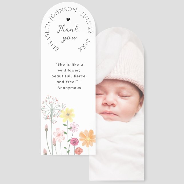 Little Wildflower Elegant Photo Birth Announcement Bookmarks (Front & Back)
