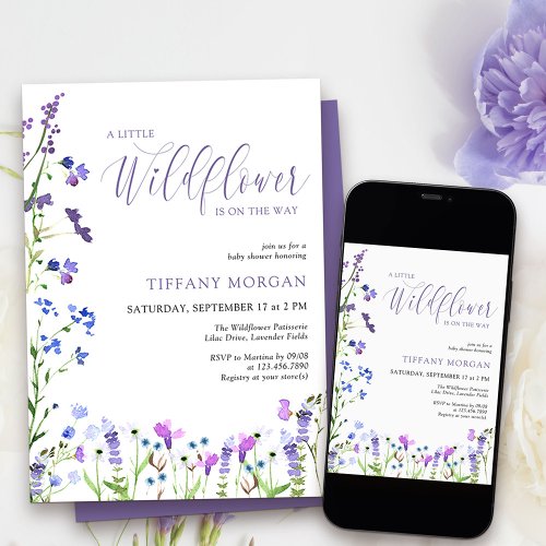 Little Wildflower Elegant Purple Baby Shower Invitation