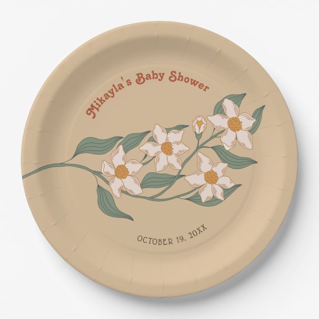 Little Wildflower Fall Rustic Boho Baby Shower Paper Plates (Front)