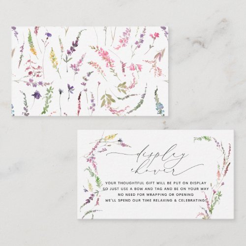 Little Wildflower Floral Baby Display Shower  Business Card - Designed to coordinate with our Little Wildflower Pastel Floral Baby Shower Collection, this sweet display shower card features watercolor floral design elements, and delicate hand lettered modern calligraphy. The back of the card features a matching floral pattern. Contact designer for matching products. View collection here: https://www.zazzle.com/collections/little_wildflower_baby_shower_collection-119673391720849144  Copyright Elegant Invites, all rights reserved.