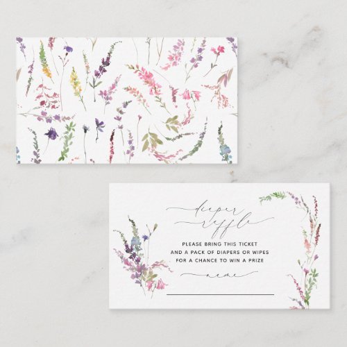 Little Wildflower Floral Baby Shower Diaper Raffle Business Card - Designed to coordinate with our Little Wildflower Pastel Floral Baby Shower Collection, this sweet diaper raffle card features watercolor floral design elements, and delicate hand lettered modern calligraphy. The back of the card features a matching floral pattern. Contact designer for matching products. View collection here: https://www.zazzle.com/collections/little_wildflower_baby_shower_collection-119673391720849144  Copyright Elegant Invites, all rights reserved.