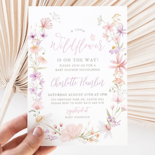 Little Wildflower Floral Baby Shower Pink Purple Invitation