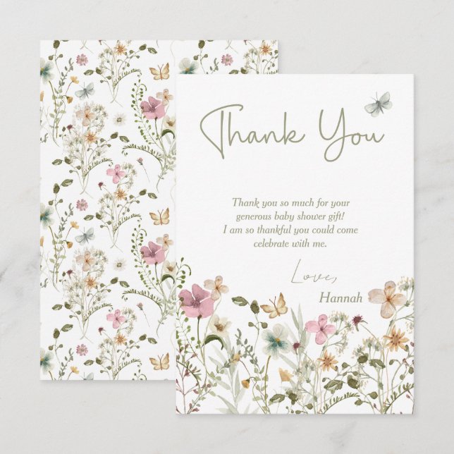 Little Wildflower Floral Baby Shower  Thank You Card (Front/Back)