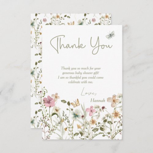 Little Wildflower Floral Baby Shower  Thank You Card