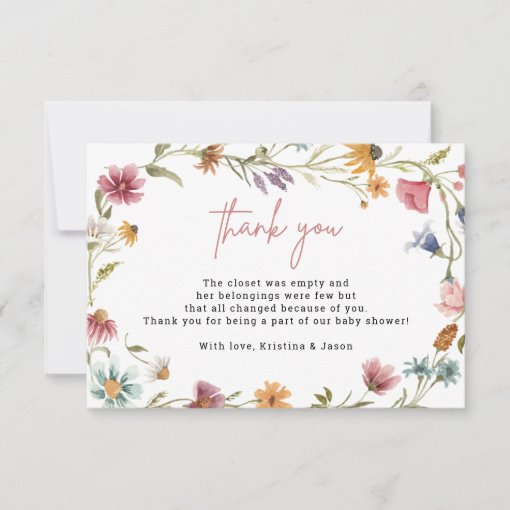 Little Wildflower Floral Baby Shower Thank You Card | Zazzle