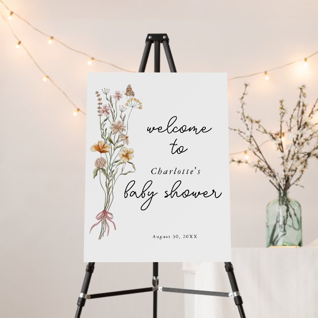 Little Wildflower Floral Baby Shower Welcome Sign (In Situ (Stand))