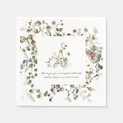 Little Wildflower  Floral Birthday Party Napkins