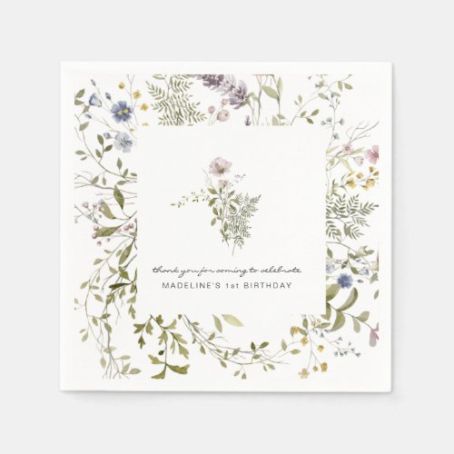Little Wildflower  Floral Birthday Party Napkins