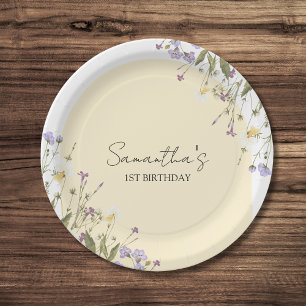 Little Wildflower Floral Botanical 1st Birthday Paper Plates