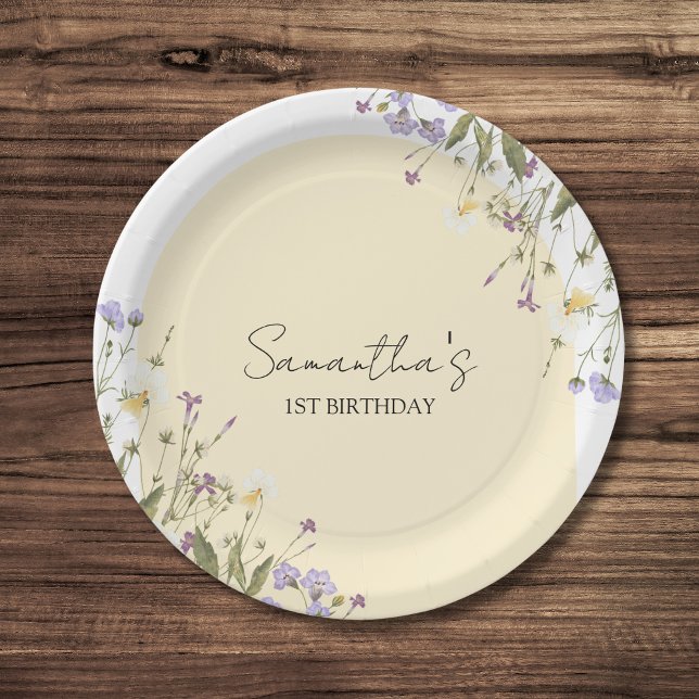 Little Wildflower Floral Botanical 1st Birthday Paper Plates (Little wildflower birthday paper plates)