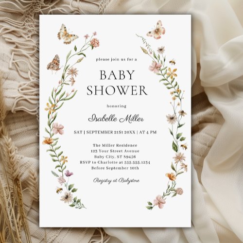 Little Wildflower Floral Girl Baby Shower  Invitation